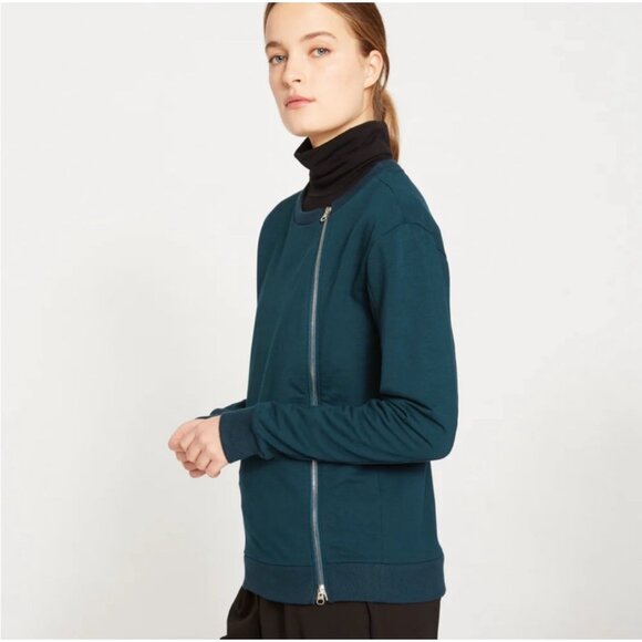 Universal Standard Meridian Zip Pullover Sweater Sz 4XS (XS 00-0) Teal Green Lon - Picture 14 of 15